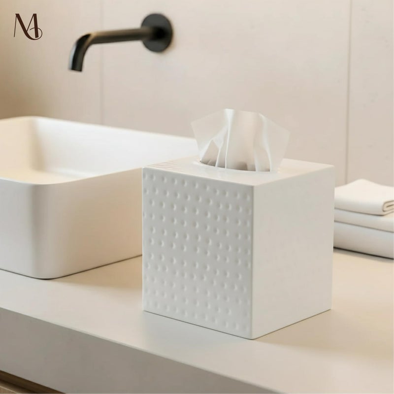 Monarch Abode Tissue Box Cover Square â€“ Hand Hammered White Metal Tissue Holder Box for Bathroom Accessory, Aesthetic Decorative Facial Napkin Cube for Modern Home Decor - Image 3
